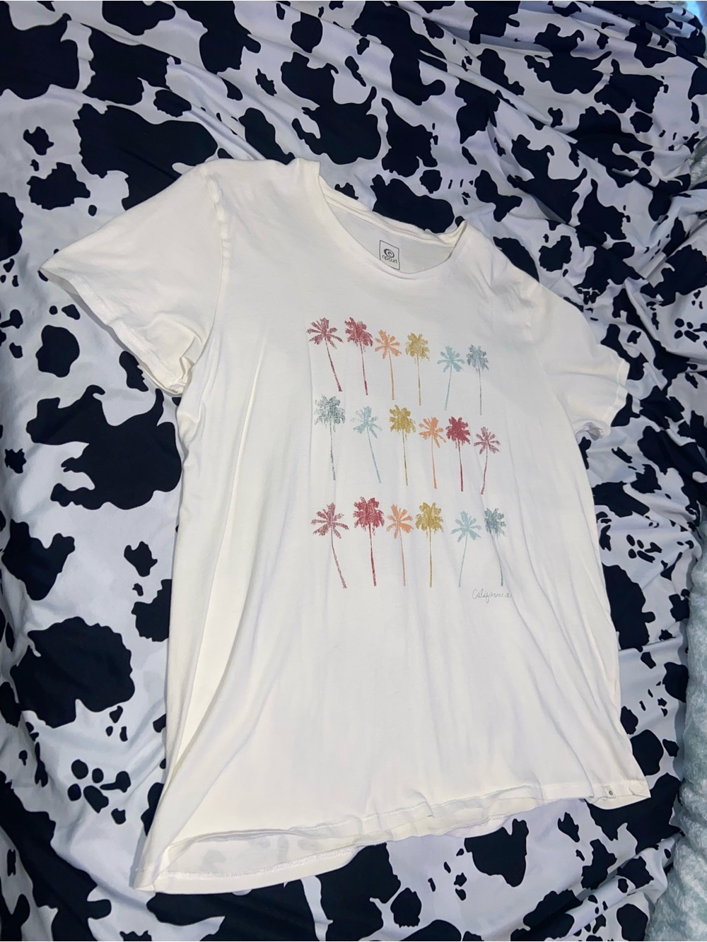 Rip Curl Women's White Tee with Multicolor Palm Print